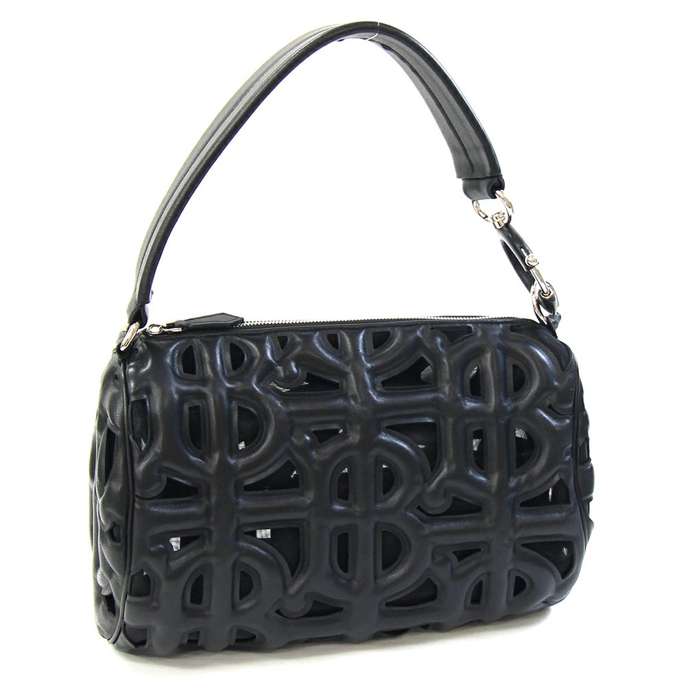 Burberry Hobo Bag Rhombi Black Leather Shoulder Cutout Handbag